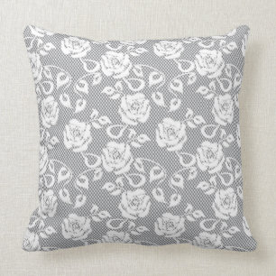 Cojín Decorativo Modelo blanco del cordón en fondo gris