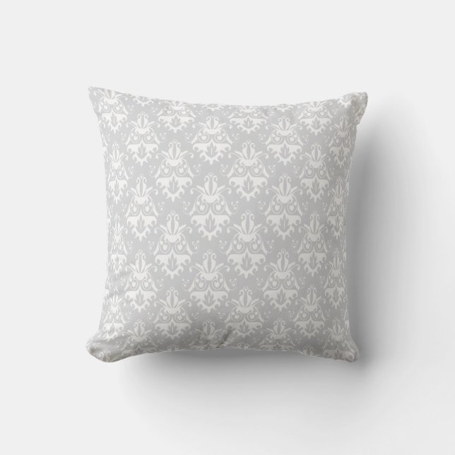 Cojín Decorativo Modelo blanco y gris del damasco (Anverso)