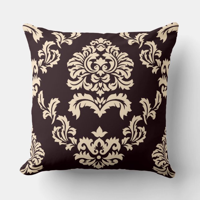 Cojín Decorativo Modelo Brown del damasco y beige (Anverso)
