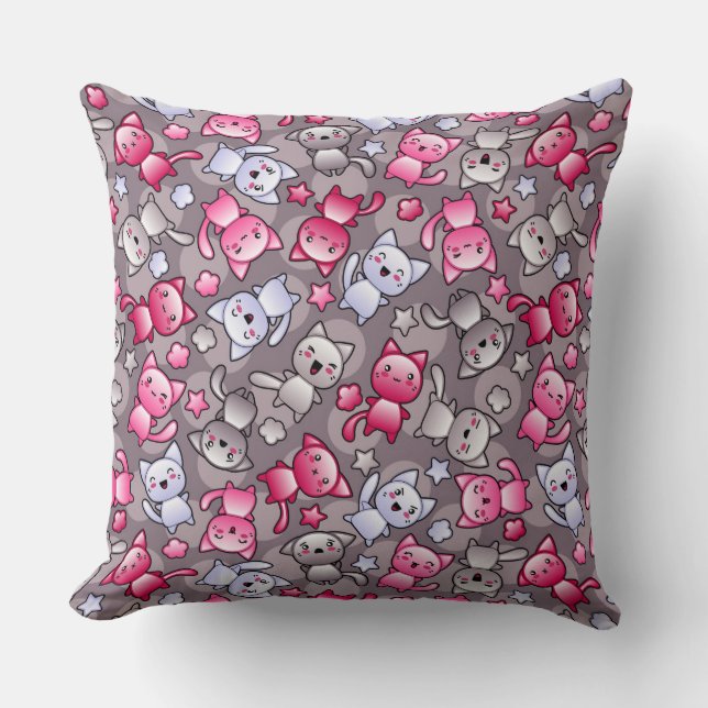 Cojín Decorativo modelo con los gatos lindos del doodle del kawaii (Anverso)