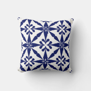 Cojín Decorativo Modelo de estrella de Ikat - azules marinos y