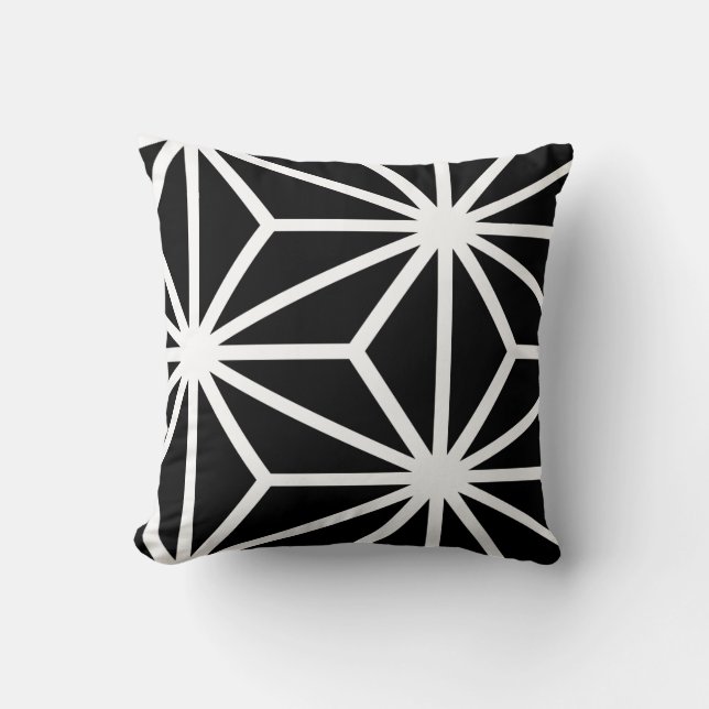 Cojín Decorativo Modelo de estrella geométrico blanco y negro (Anverso)