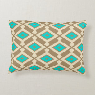 Cojín Decorativo Modelo de Ikat - turquesa, de color topo y beige