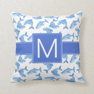 Cojín Decorativo Modelo de la ballena azul de la acuarela