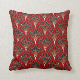 Cojín Decorativo Modelo de la fan del art déco en el rojo 2