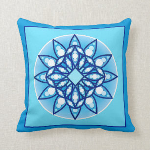 Cojín Decorativo Modelo de la mandala en turquesa, cobalto y blanco