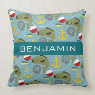 Cojín Decorativo Modelo de la pesca con nombre de encargo