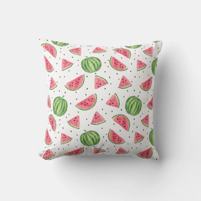 Cojín Decorativo Modelo de neón de las sandías de la acuarela (Anverso)