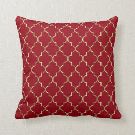 Cojín Decorativo Modelo de Quatrefoil del oro en rojo oscuro