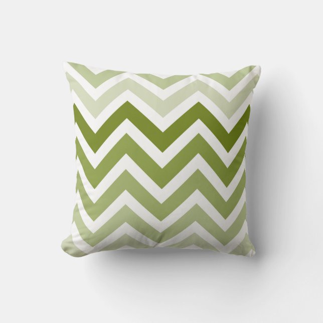Cojín Decorativo Modelo de zigzag de Chevron Ombre del verde verde (Anverso)