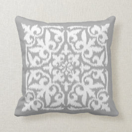 Cojín Decorativo Modelo del damasco de Ikat - gris de plata y