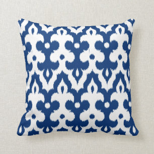 Cojín Decorativo Modelo del damasco de la teja, azul de cobalto y