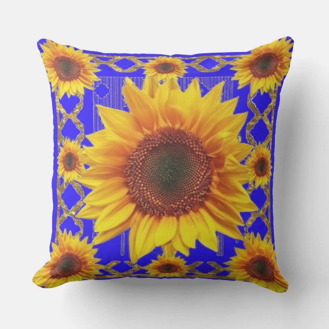 Cojín Decorativo Modelo del girasol del azul real (Anverso)