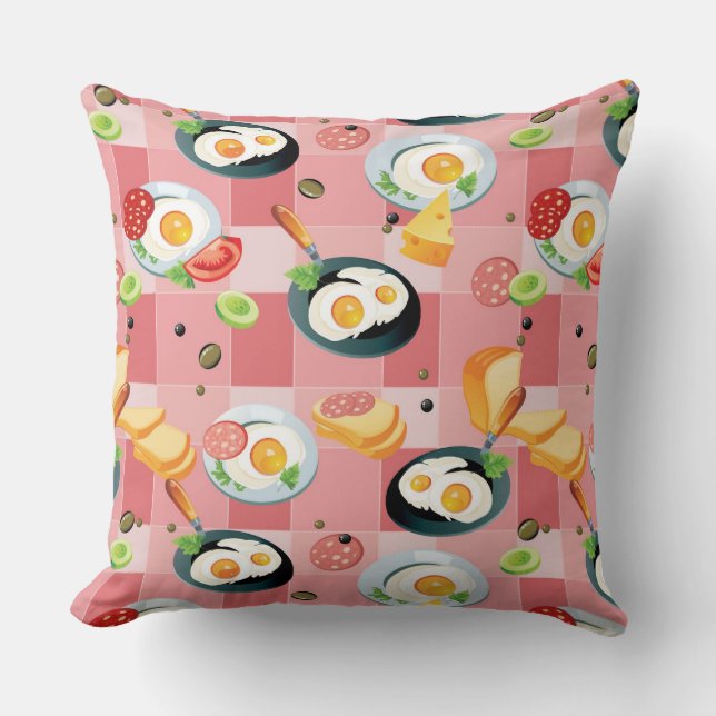 Cojín Decorativo Modelo del tomate y de los huevos fritos (Anverso)