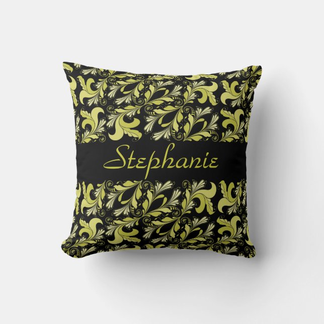 Cojín Decorativo Modelo del Victorian, amarillo, negro, (Anverso)