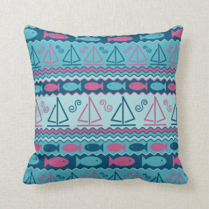 Cojín Decorativo Modelo estupendo de los pescados y del velero de