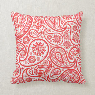 Cojín Decorativo Modelo floral blanco rojo de Paisley
