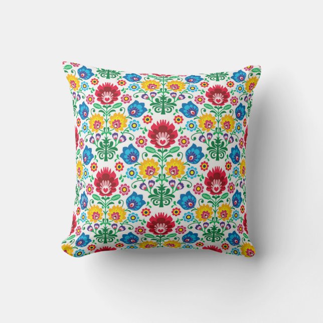 Cojín Decorativo Modelo floral del arte popular del corazón (Anverso)
