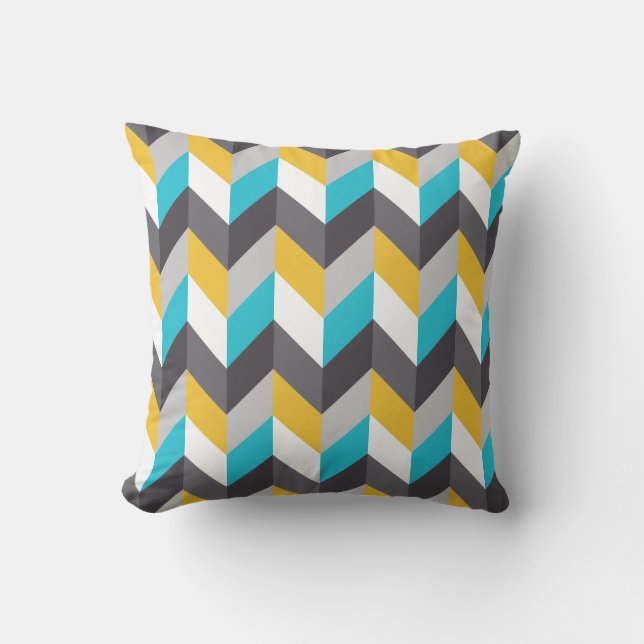 Cojín Decorativo Modelo gris amarillo azul geométrico elegante (Anverso)