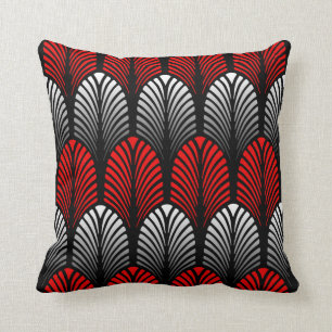 Cojín Decorativo Modelo, gris plateados y rojo de la pluma del art