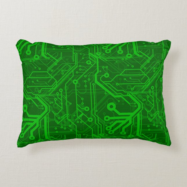 Cojín Decorativo Modelo impreso verde de la placa de circuito (Anverso)
