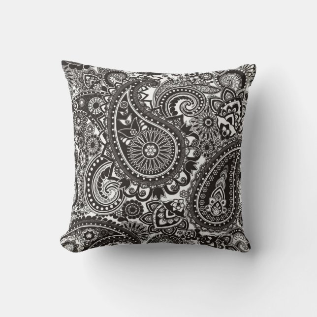 Cojín Decorativo Modelo negro y blanco de Paisley (Anverso)