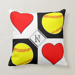 Cojín Decorativo Modelo personalizado Softball & Heart Square Check