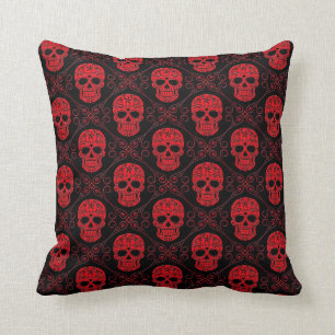Cojín Decorativo Modelo rojo y negro del cráneo del azúcar