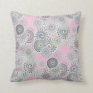 Cojín Decorativo Modelo, rosa y gris del remolino del fractal