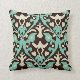 Cojín Decorativo Modelo tribal de la turquesa del ikat intrépido
