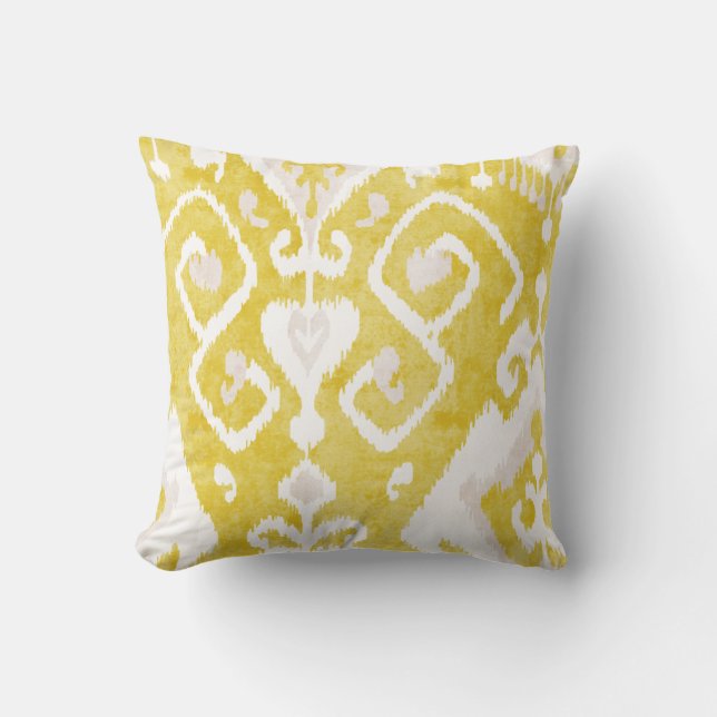 Cojín Decorativo Modelo tribal elegante del ikat amarillo y gris (Anverso)