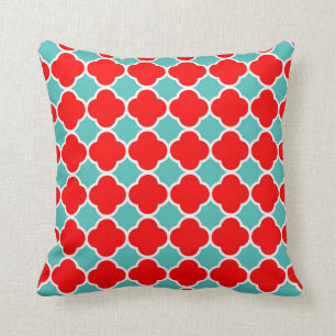 Cojín Decorativo Modelo verde azulado rojo de Quatrefoil