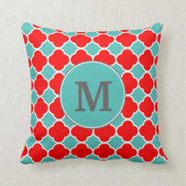 Cojín Decorativo Modelo verde azulado rojo de Quatrefoil del