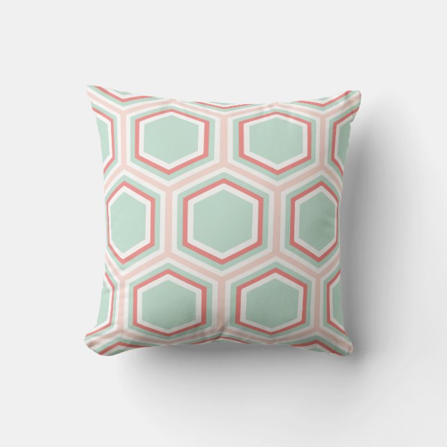 Cojín Decorativo Modelo verde y anaranjado de Seafoam del hexágono (Anverso)