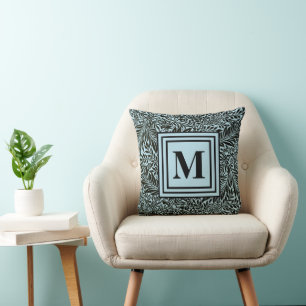Cojín Decorativo Modelo William Morris de monograma moderno azul cl