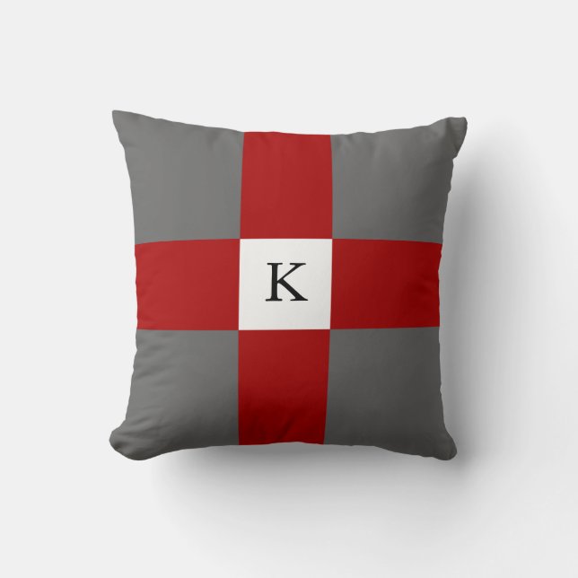 Cojín Decorativo Modelo y monograma cruzados blancos rojos grises (Anverso)