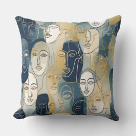 Cojín Decorativo Modern Abstract Line Art Faces Throw Pillow