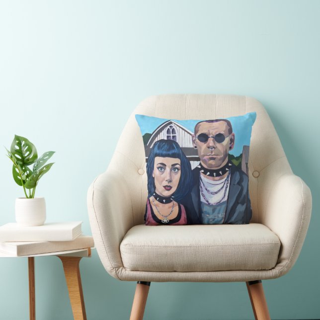 Cojín Decorativo Modern American Gothic  Art- Grant Woods Inspired (Silla)