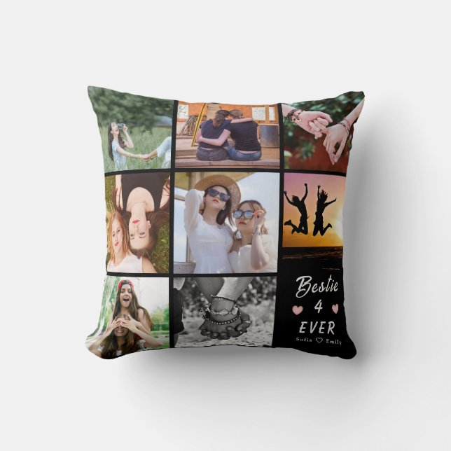 Cojín Decorativo Modern Bestie 4-Ever | Personalizado de 8 Collages (Anverso)