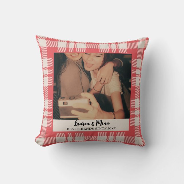 Cojín Decorativo Modern BFF Photo Plaid Friendship Best Friend (Anverso)
