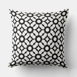 Cojín Decorativo Modern Black and White Repeating Floral/Circle Pat