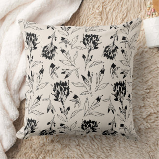 Cojín Decorativo Modern Black Botanical Floral Sketch Pattern