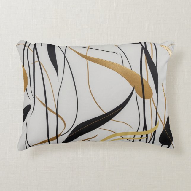Cojín Decorativo Modern Black & Gold Abstract Line  (Anverso)