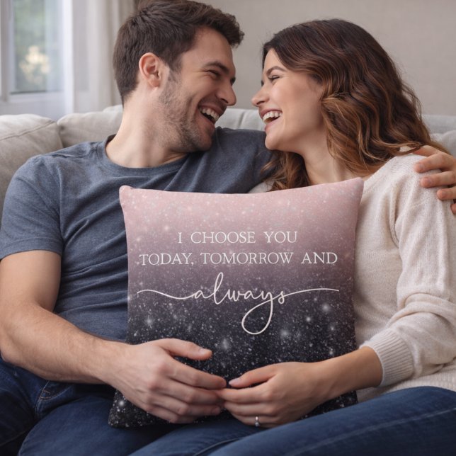 Cojín Decorativo Modern Black & Pink Glitter Sparkles “I Choose You (Subido por el creador)