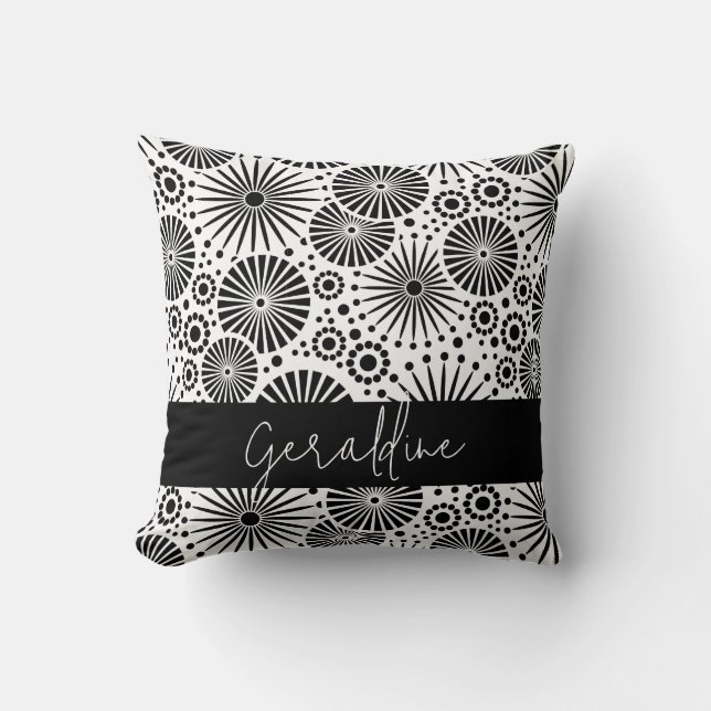 Cojín Decorativo Modern black white geometric starburst Name  (Anverso)