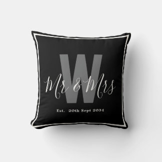 Cojín Decorativo Modern Black White Mr. Monogram Border Date