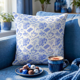 Cojín Decorativo Modern Blue Toile Cacao and Chocolate Pattern