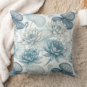 Cojín Decorativo Modern Blue Water Lilies Monet Style