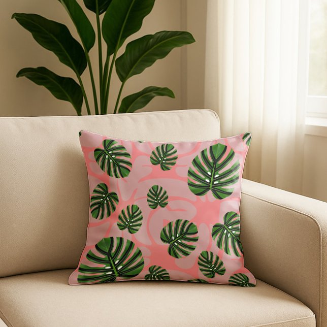 Cojín Decorativo Modern Boho Botanical Leaves Pattern (Modern Boho Botanical Leaves - Coral Throw Pillow)
