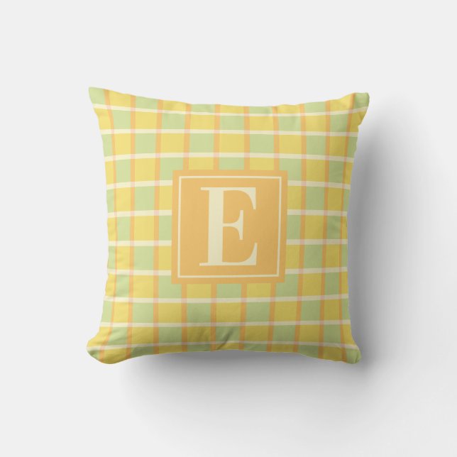 Cojín Decorativo Modern Checker Green Yellow Orange Monogram (Anverso)